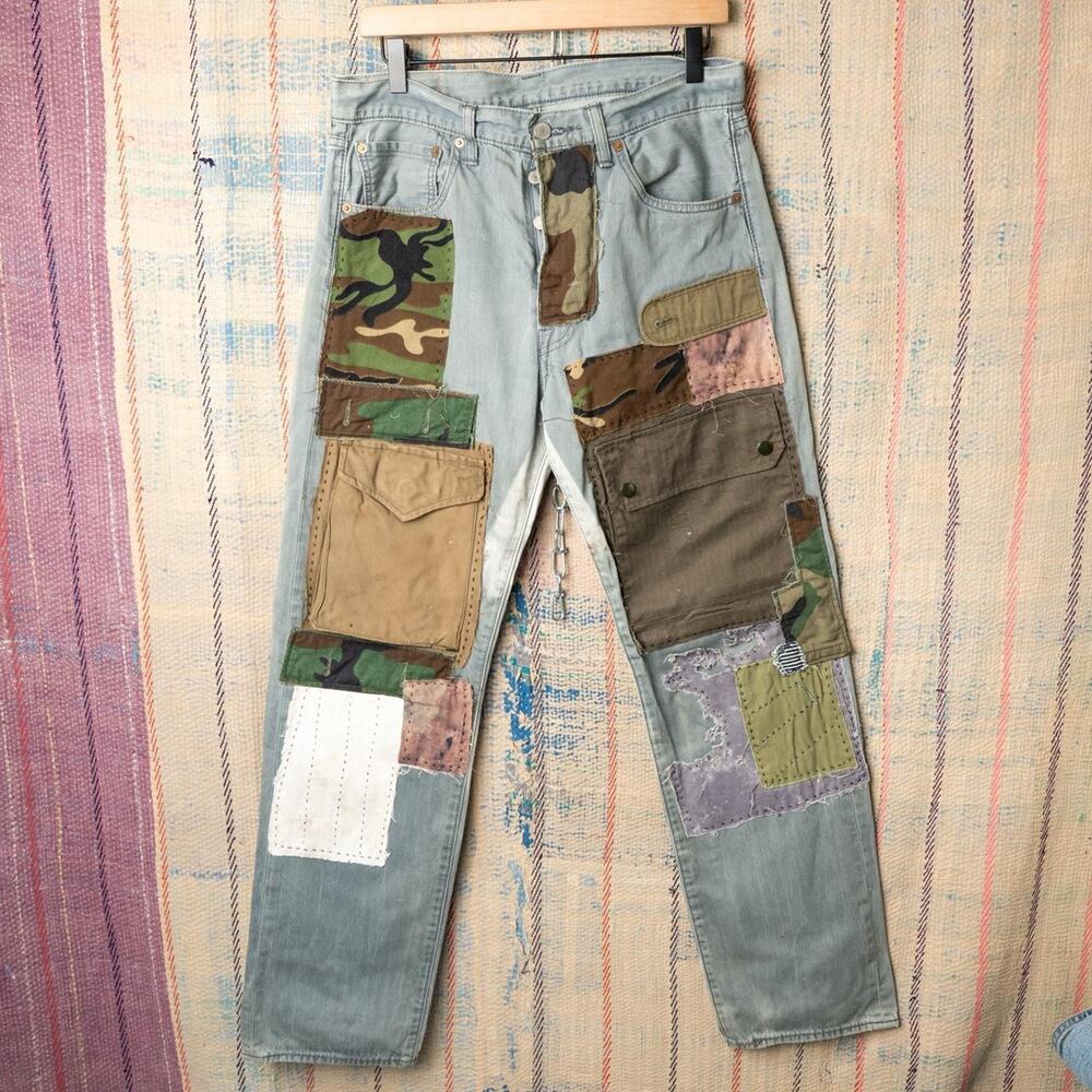 Custom handmade sashiko levis patchwork jeans size 34 x 34